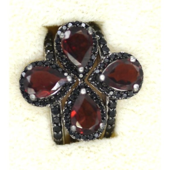 925 STERLING 3 stacking rings ruby red and black CZ's 7.4 grams Size 6 NOS - Picture 8 of 11